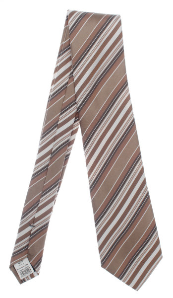 Krawatte Seide 146cm/8cm  gestreift braun grau  Schlips Binder Tie